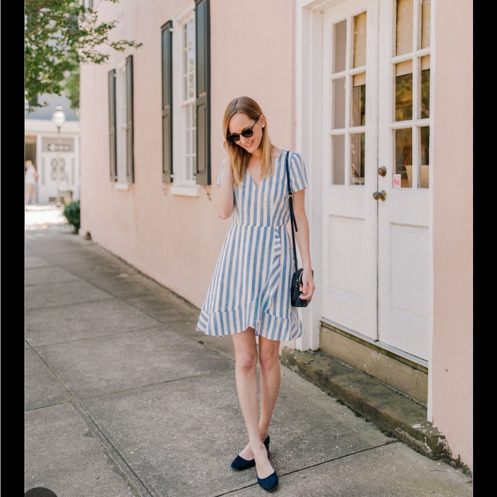 J. Crew Striped Faux Wrap Dress